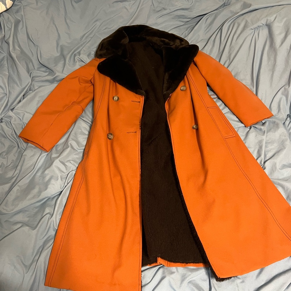 Full-Length Orange Trench Coat for Cold Weather